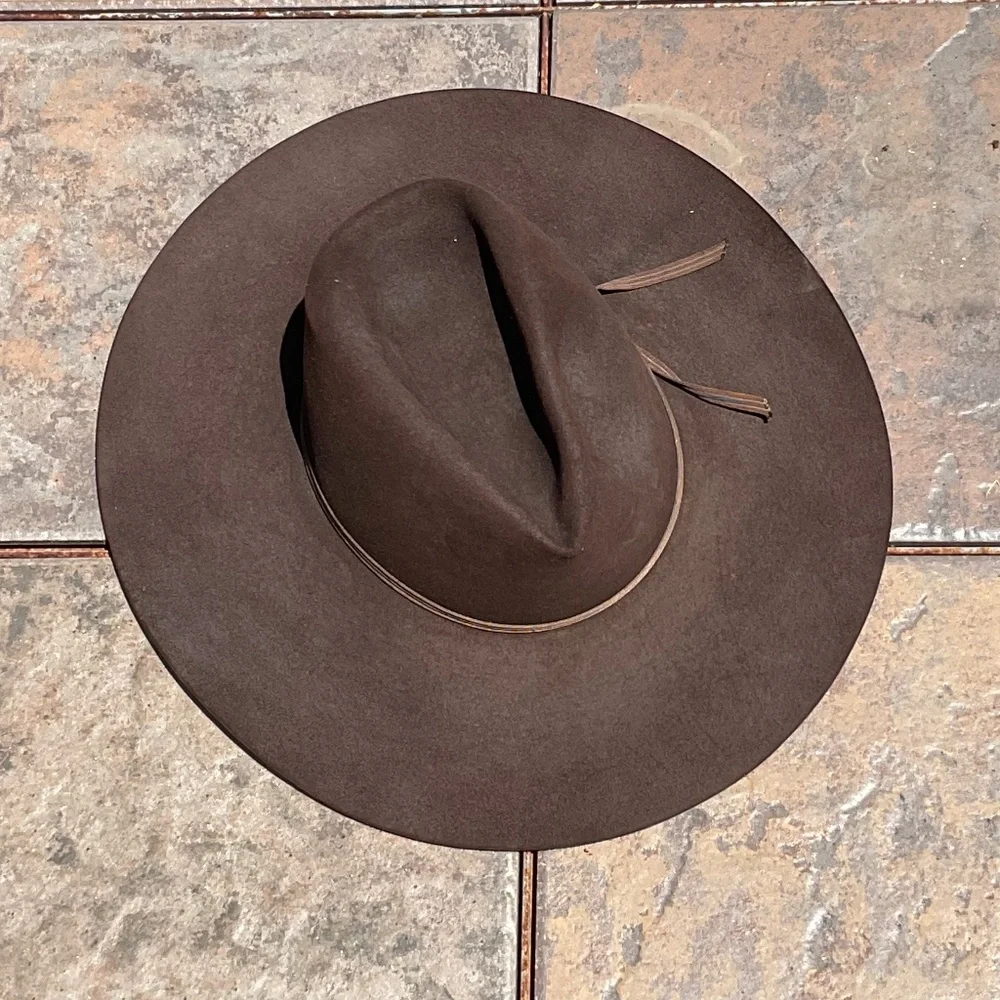 Brown Wide Brim Wool Fedora Hat - Unbranded